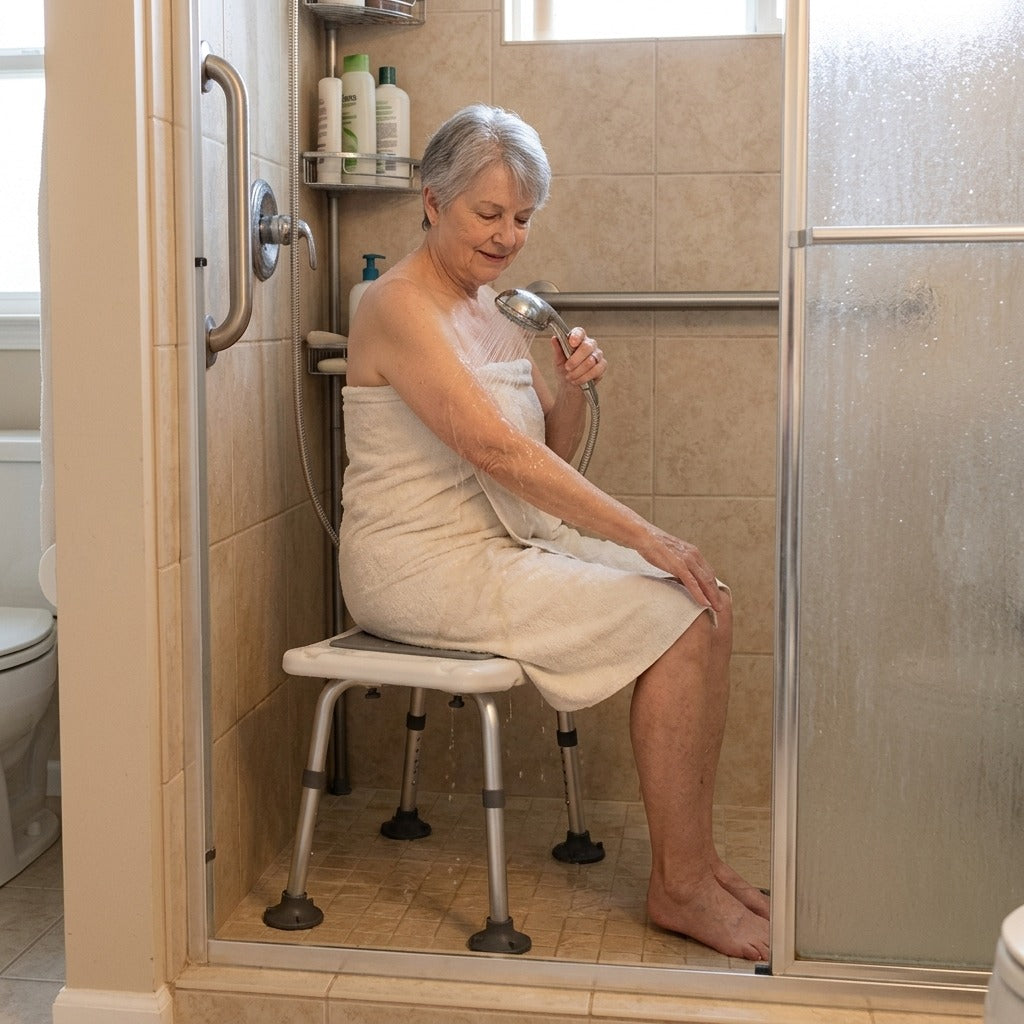 Height-Adjustable Cushioned Bath Stool - in everyday life