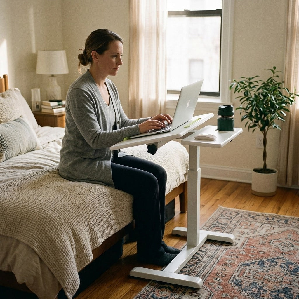 Height-Adjustable Overbed Table with Tilting Top - at home