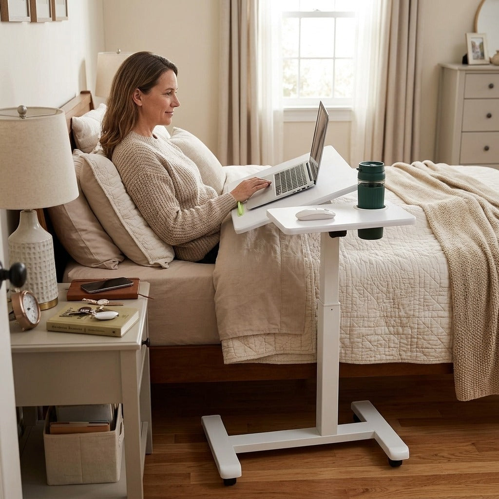 Height-Adjustable Overbed Table with Tilting Top - in everyday life