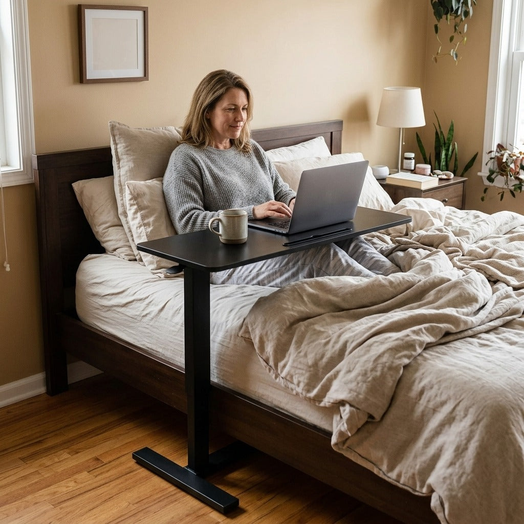 Height-Adjustable Overbed Table with Wheels - in everyday life