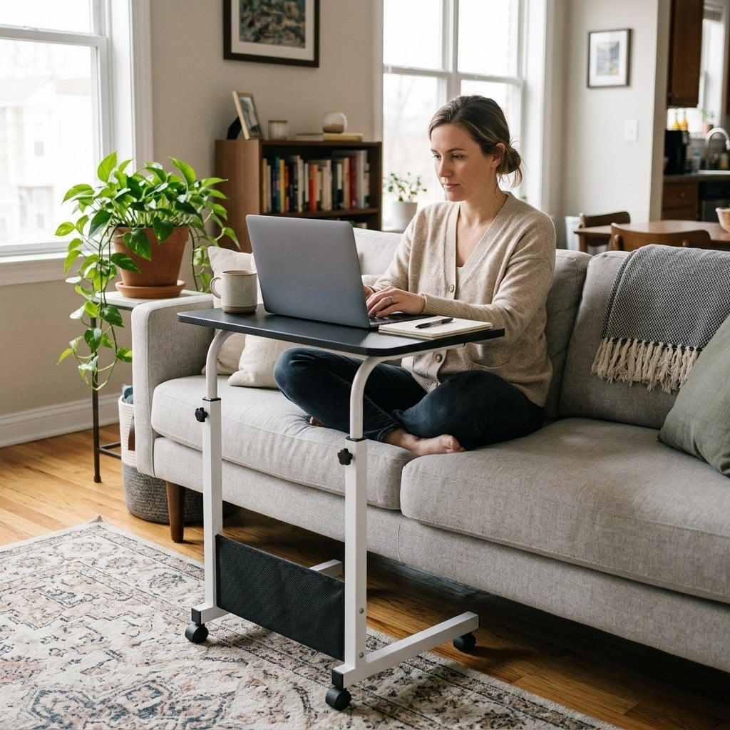 Height-Adjustable Rolling Overbed Table - at home