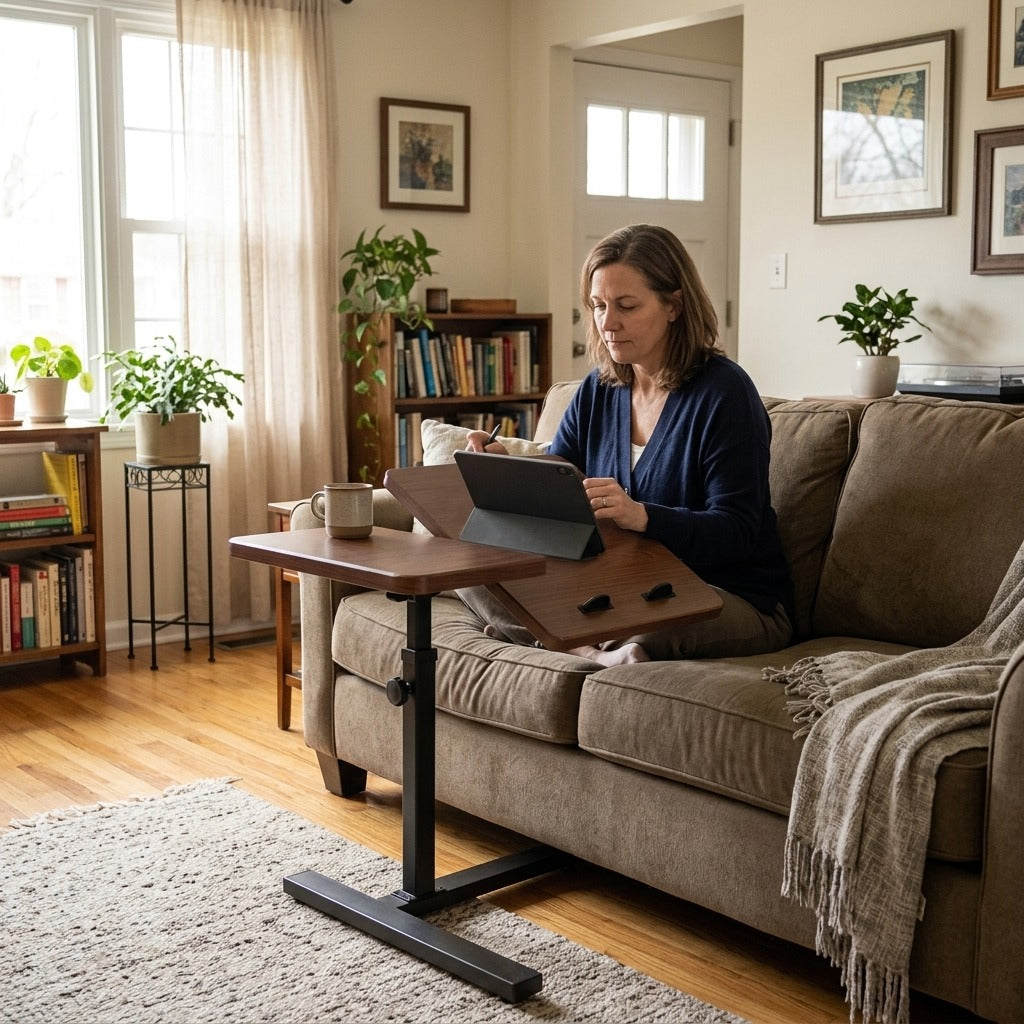 Height-Adjustable Rolling Overbed Table with Tilt - at home