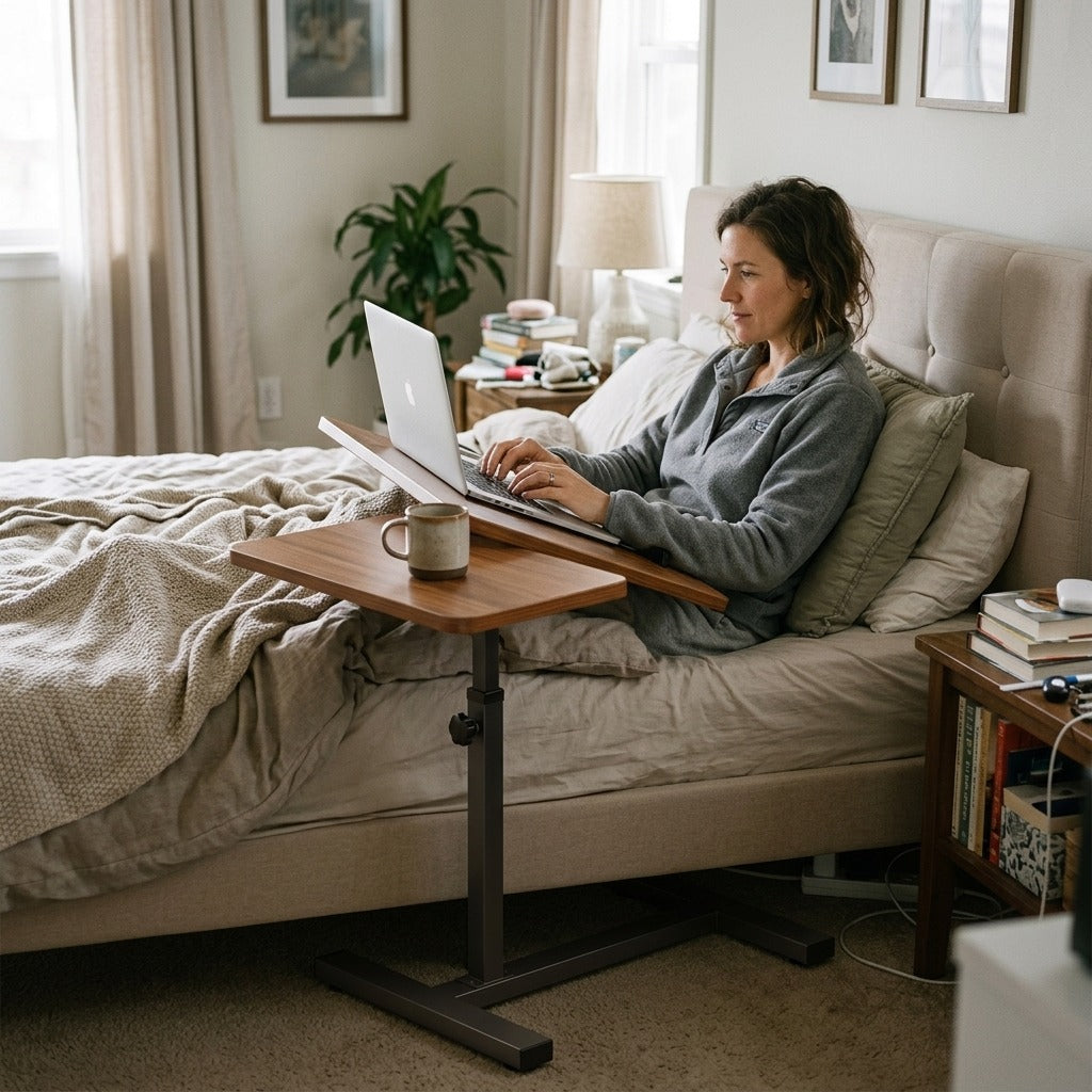 Height-Adjustable Rolling Overbed Table with Tilt - in everyday life
