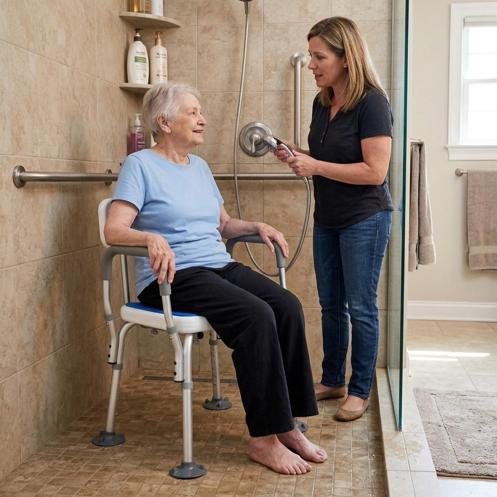 Height-Adjustable Shower Chair with Arms and Back - in everyday life