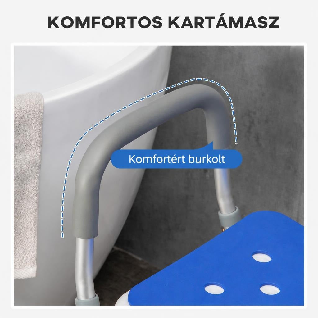 Állítható magasságú zuhanyszék karfával és háttámlával