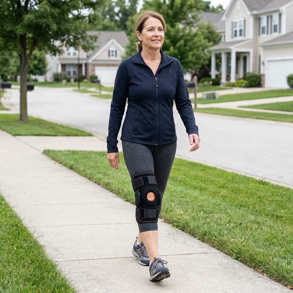Hinged Knee Brace with Compression - in everyday life