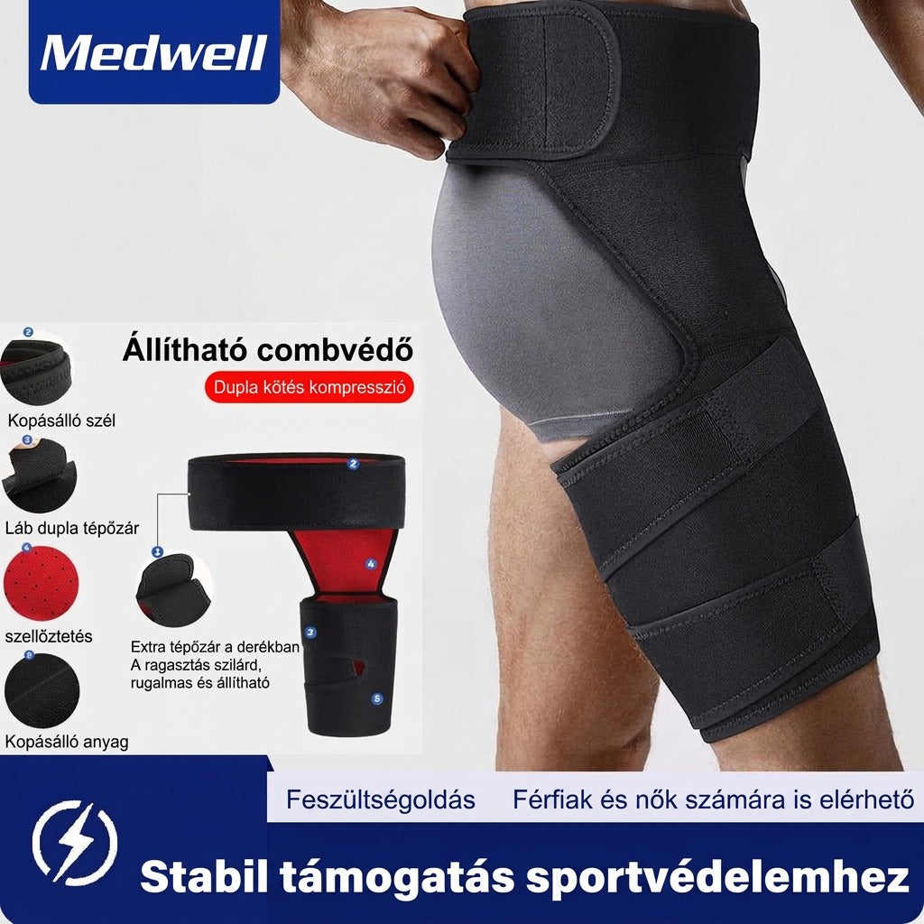 Medwell állítható combvédő dupla kötés kompresszióval