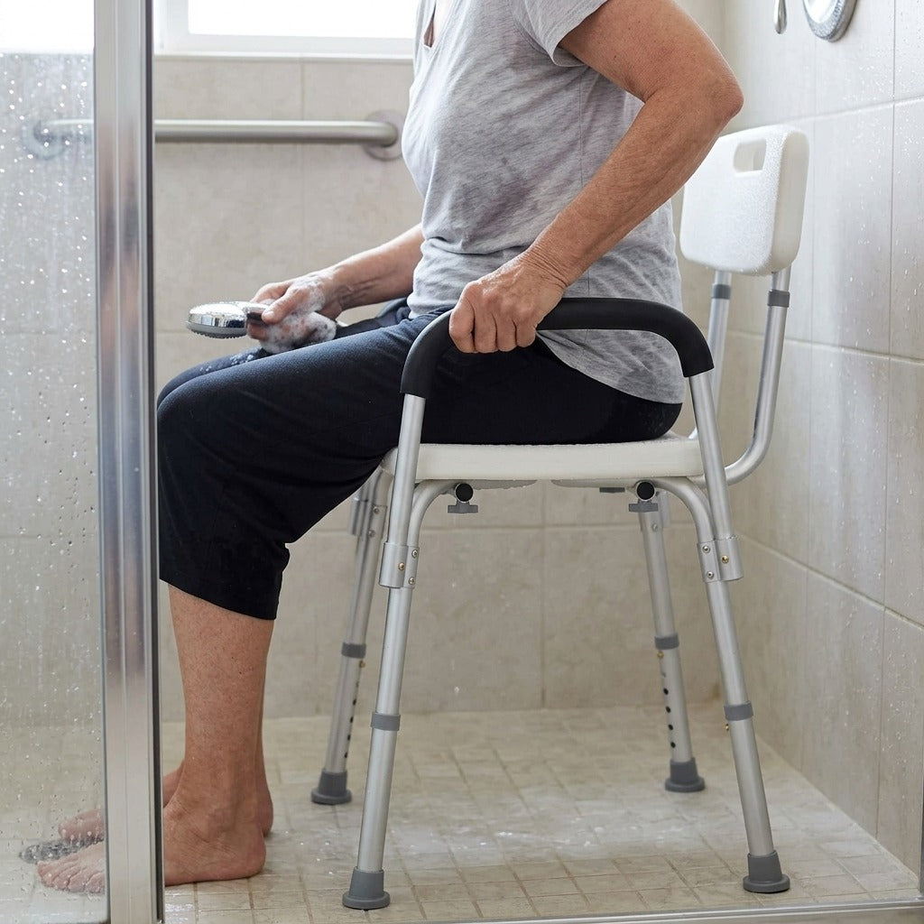 Medwell Adjustable-Height Shower Chair - in use