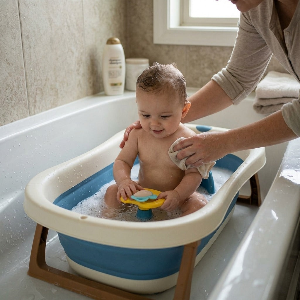 Infant Bath Seat with Soft Sponge Backrest - in use