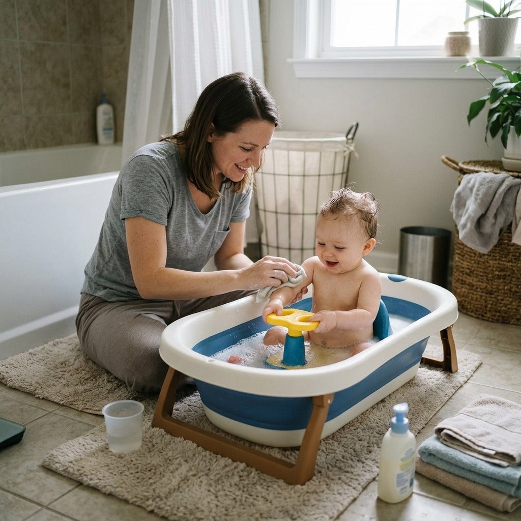 Infant Bath Seat with Soft Sponge Backrest - in everyday life
