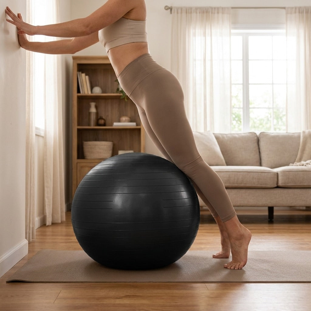 Inflatable Exercise Ball for Yoga and Home Training - in use