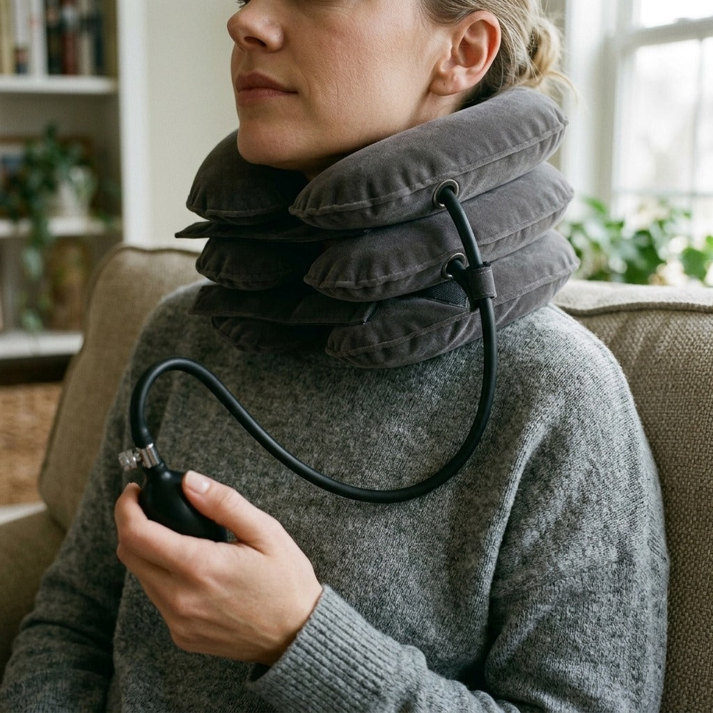 Inflatable Neck Stretcher Support Pillow - in use