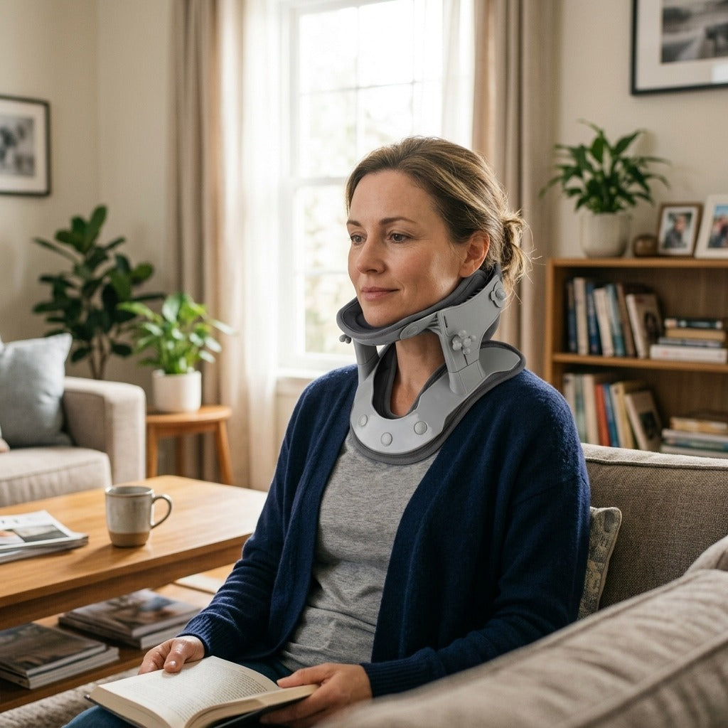 Inflatable Neck Support with Warming and Vibration - at home