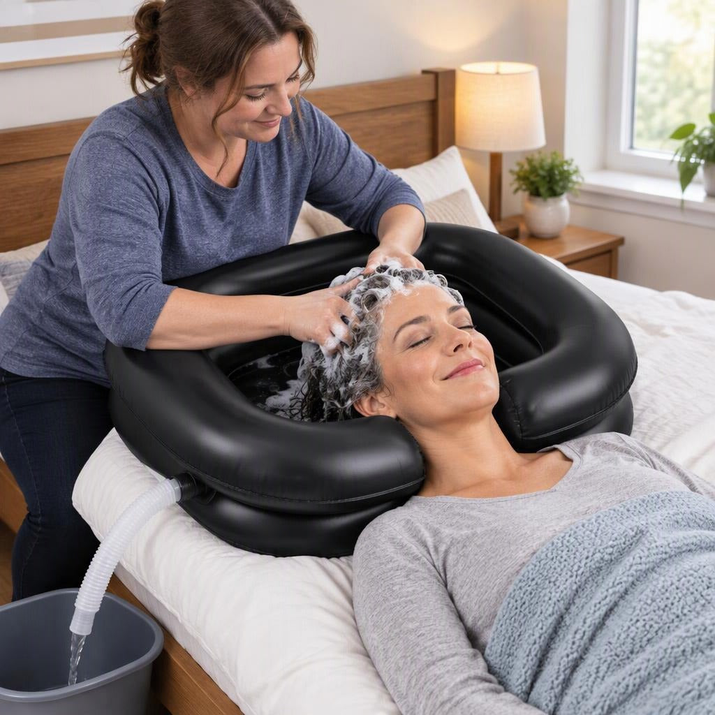 Inflatable Shampoo Basin with Drain Tube - in everyday life