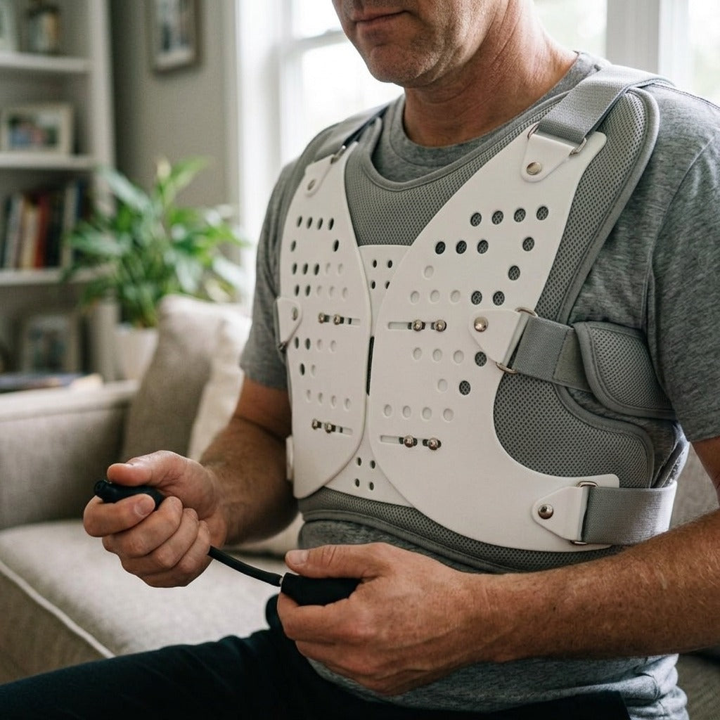 Inflatable Thoracic Back Support Brace - in use