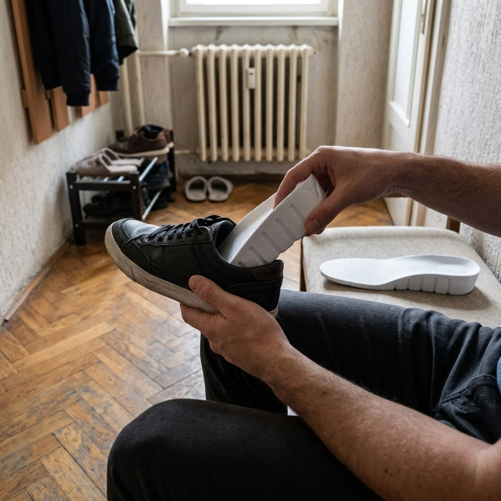 Rejtett sarokemelő talpbetét boltozattámasszal - használat közben