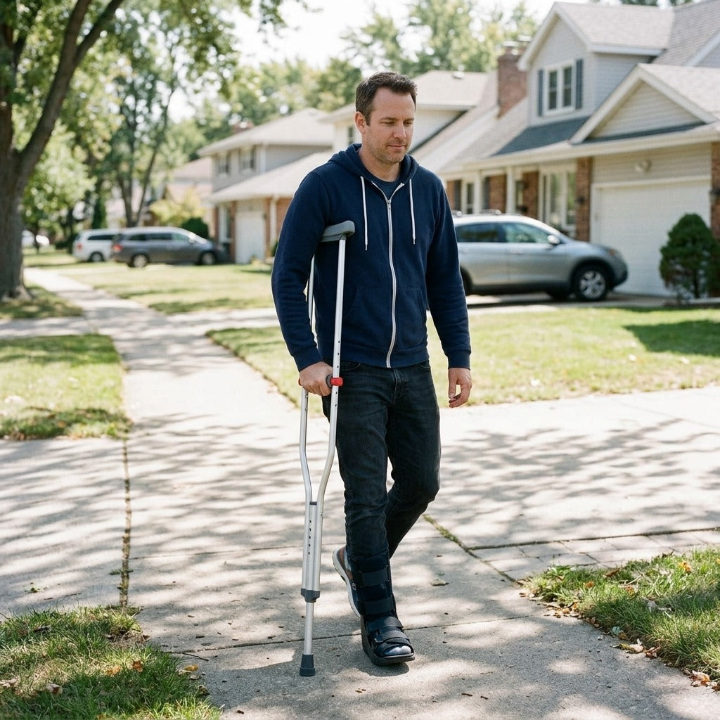 Medwell Foldable Underarm Crutch - in everyday life