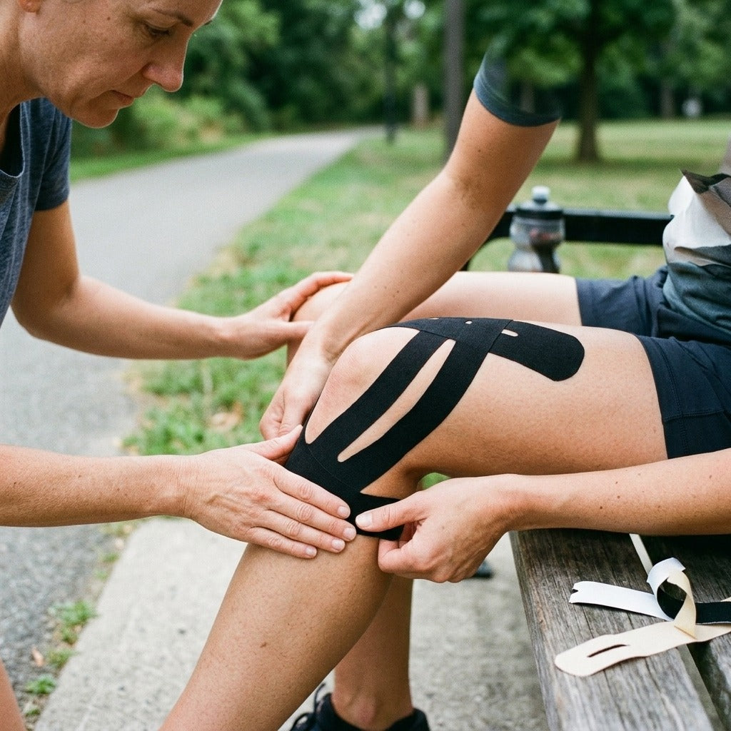 Kinesiology Tape for Knee Support, 10 Pieces - in use