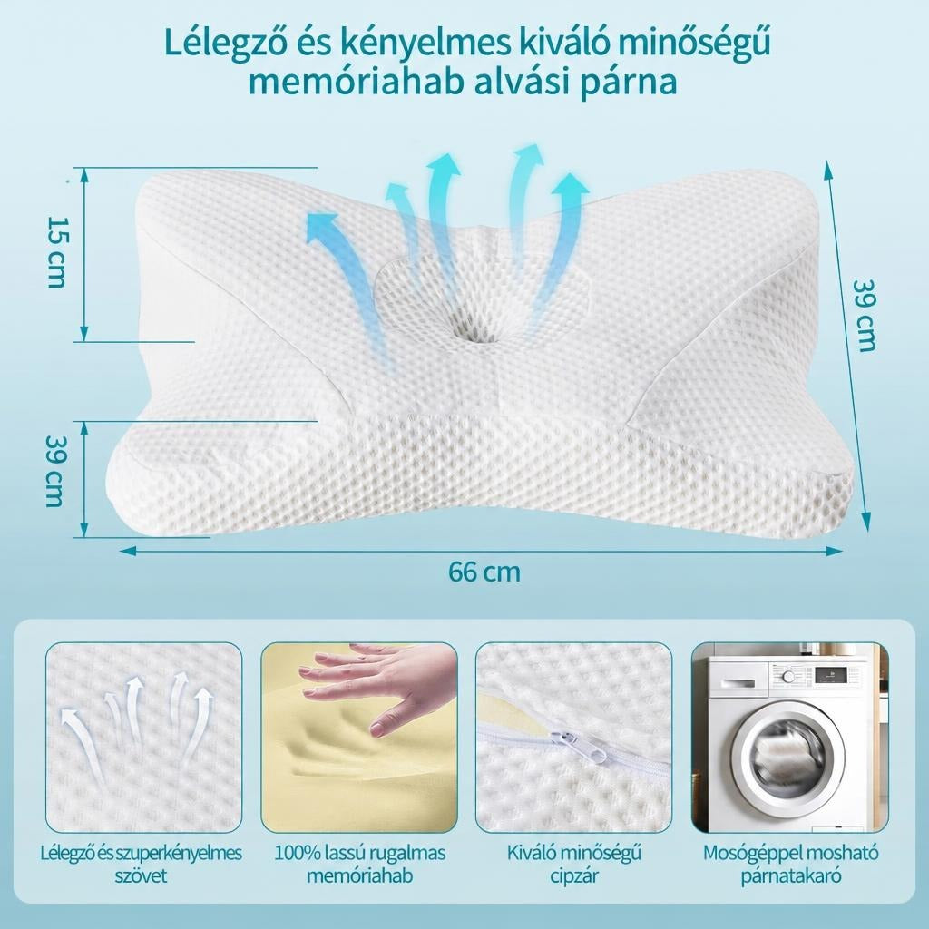 King méretű memóriahabos nyakpárna, mosható huzattal