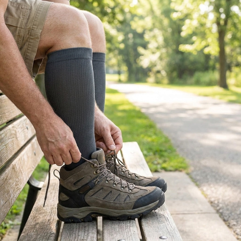 Knee-High Compression Socks 20–30 mmHg - in use