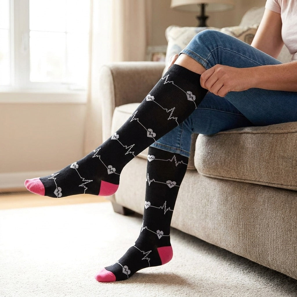 Knee-High Compression Socks 20–30 mmHg - in use