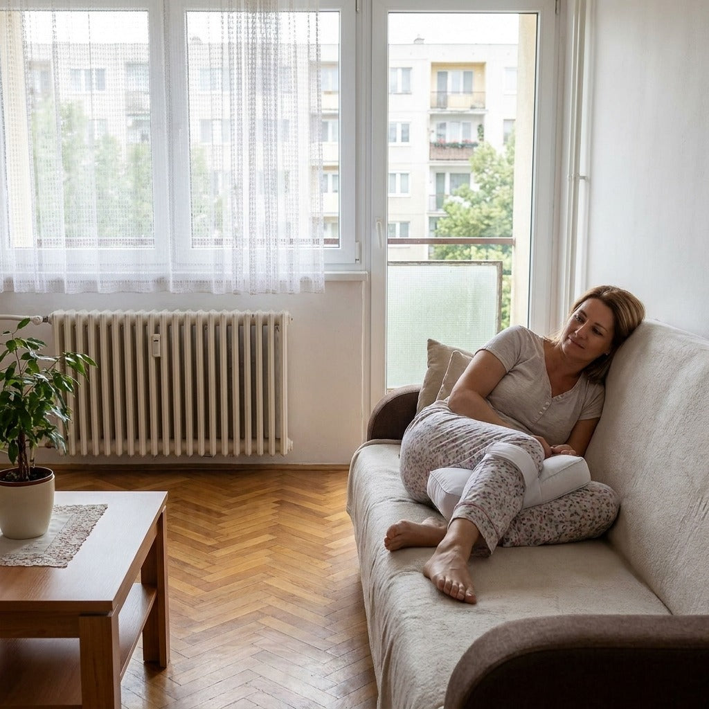 Térdpárna oldalt alváshoz, állítható pánttal - a mindennapokban
