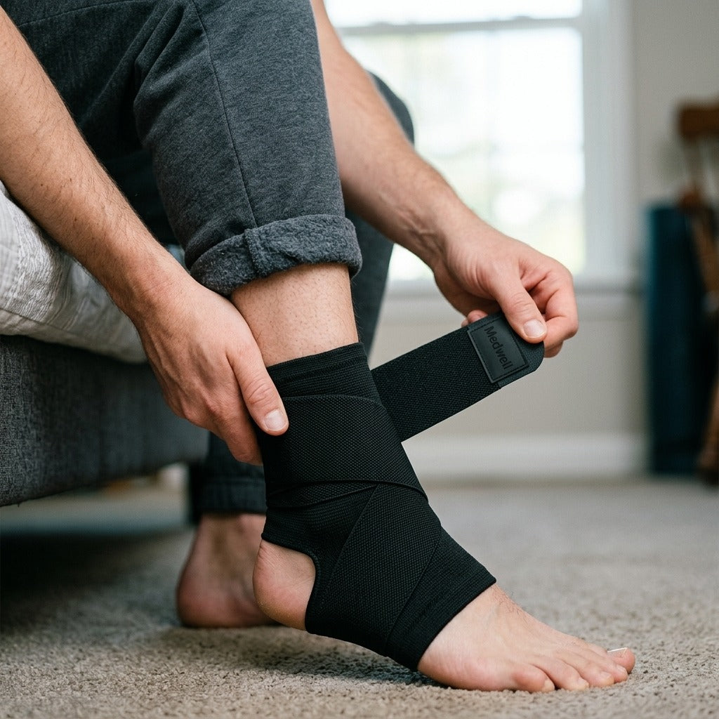 Knit Ankle Support Wrap for Men and Women - in use