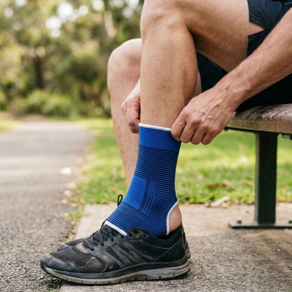 Knitted Breathable Ankle Brace Pair - in use
