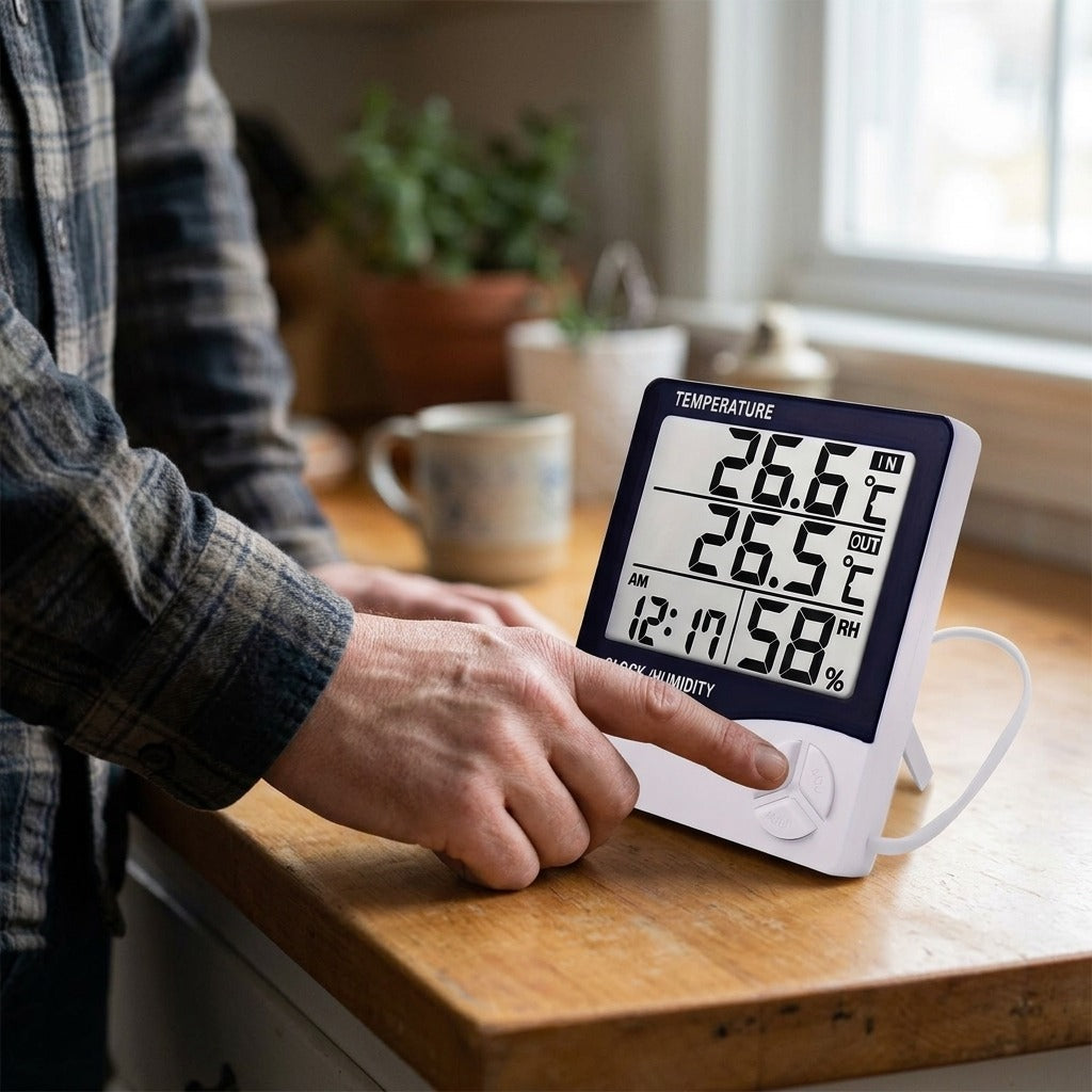 LCD Digital Thermometer and Hygrometer for Indoor Rooms - in use