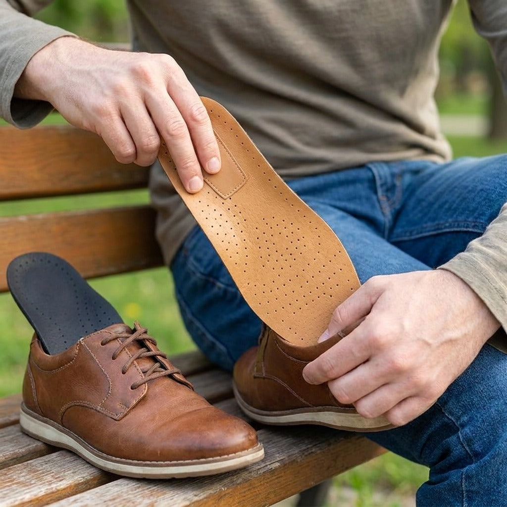 Leather Orthopedic Insoles for Men and Women - in use