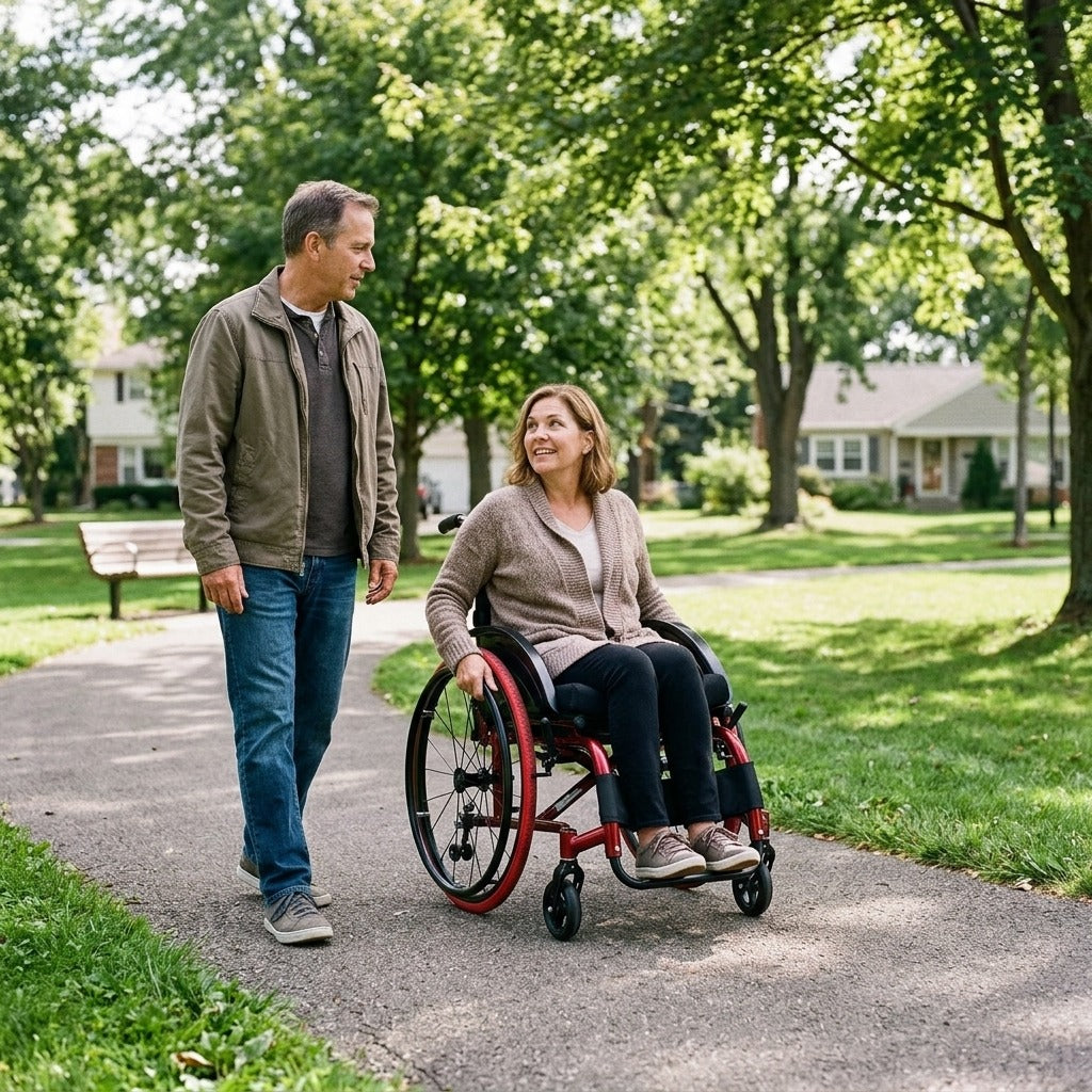 Lightweight Foldable Aluminum Manual Wheelchair, 150 kg Capacity - in everyday life