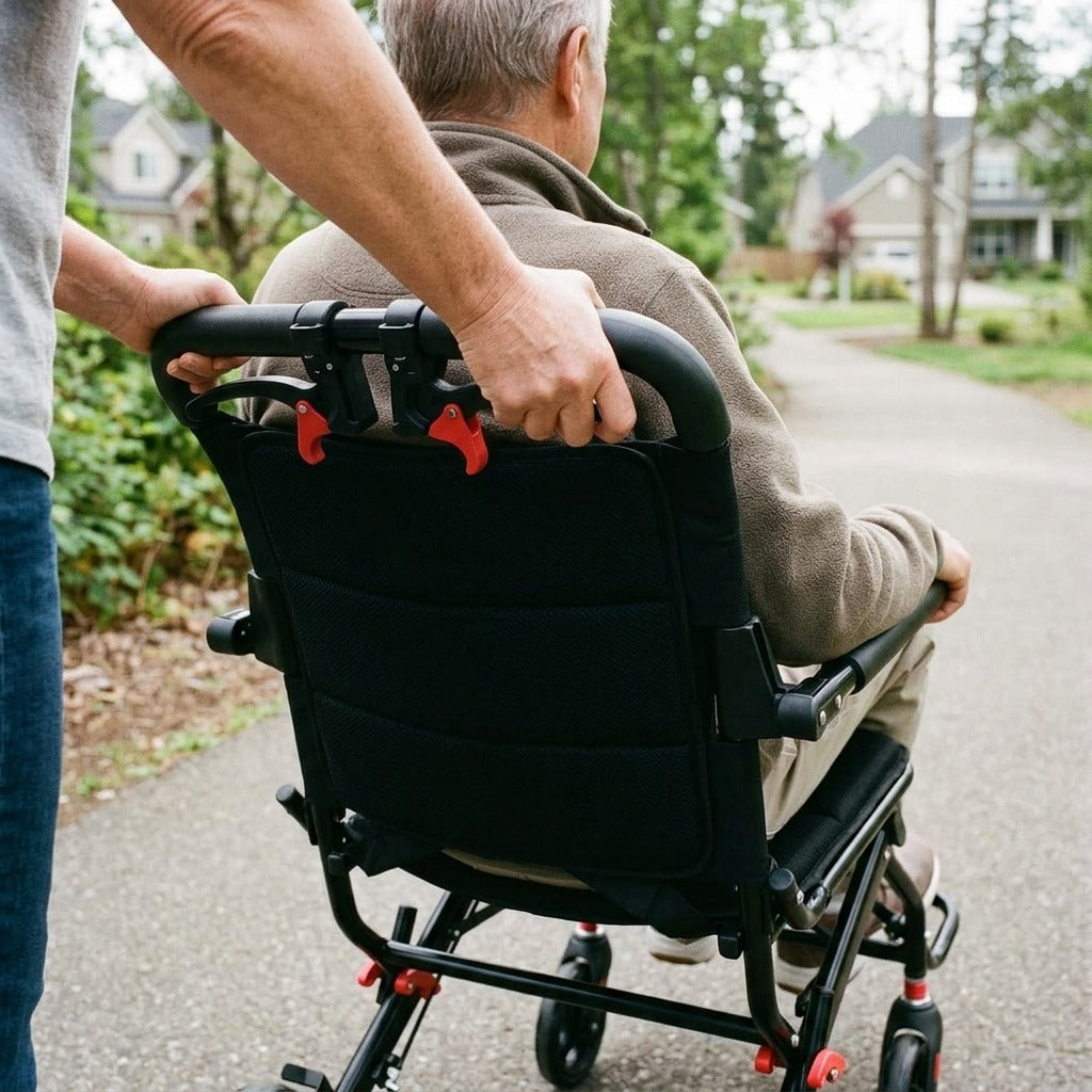 Lightweight Foldable Transport Wheelchair for Adults - in use