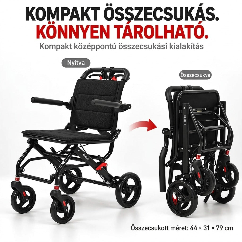 Könnyű, összecsukható szállítókerekesszék felnőtteknek