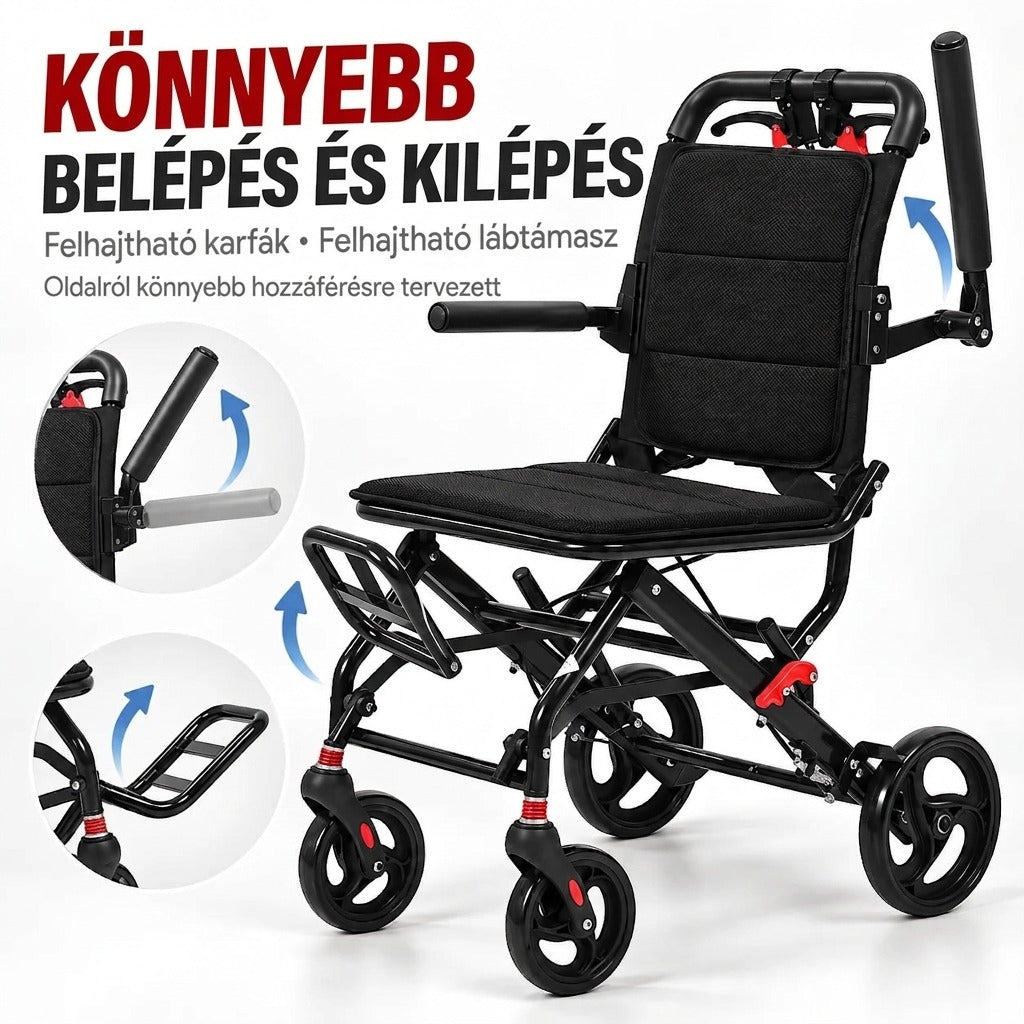 Könnyű, összecsukható szállítókerekesszék felnőtteknek