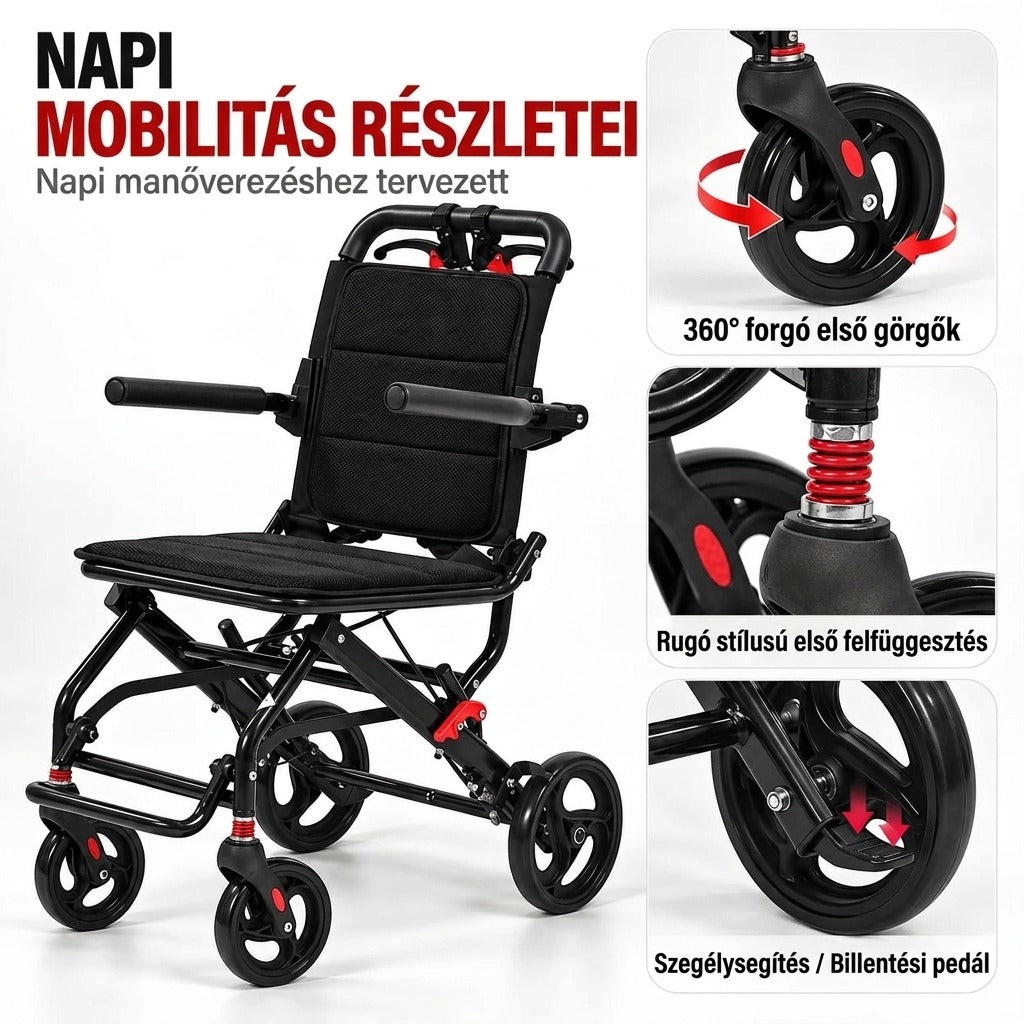 Könnyű, összecsukható szállítókerekesszék felnőtteknek