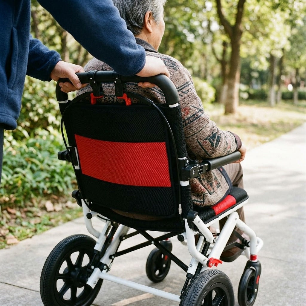 Lightweight Foldable Wheelchair for Adults, Compact, 220 lb Capacity - in use