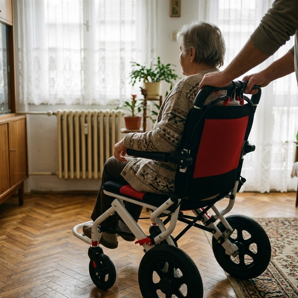 Könnyű, összecsukható kerekesszék felnőtteknek, kompakt, 220 lb teherbírás - használat közben