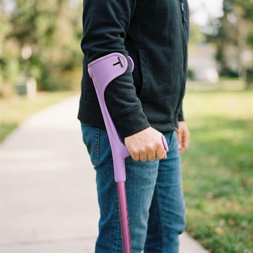 Lightweight Folding Forearm Crutch for Adults - in use