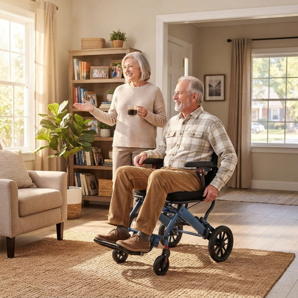 Lightweight Folding Wheelchair with 10-Inch Rear Wheels - at home