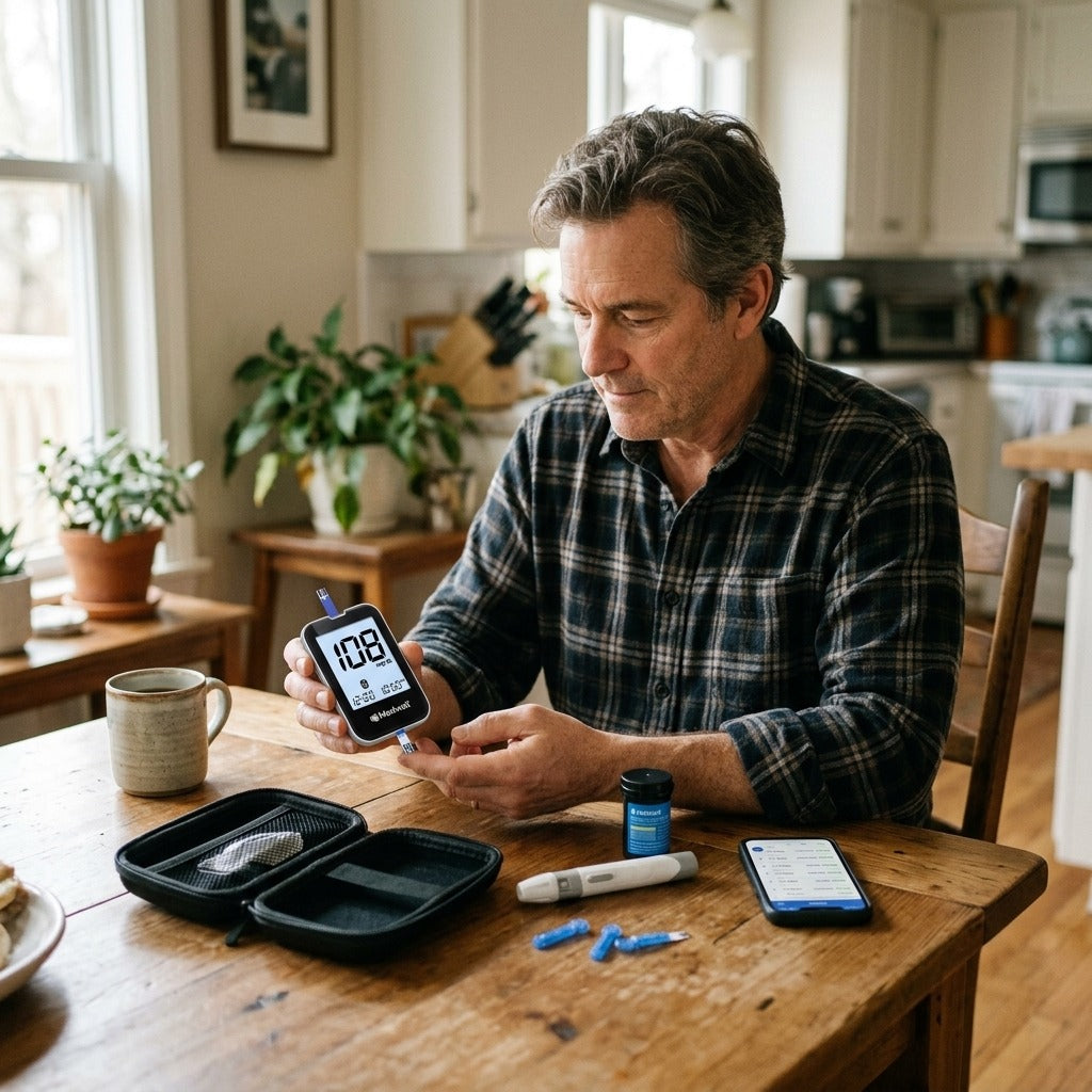 Medwell Bluetooth Glucose Testing Kit with Travel Bag - at home