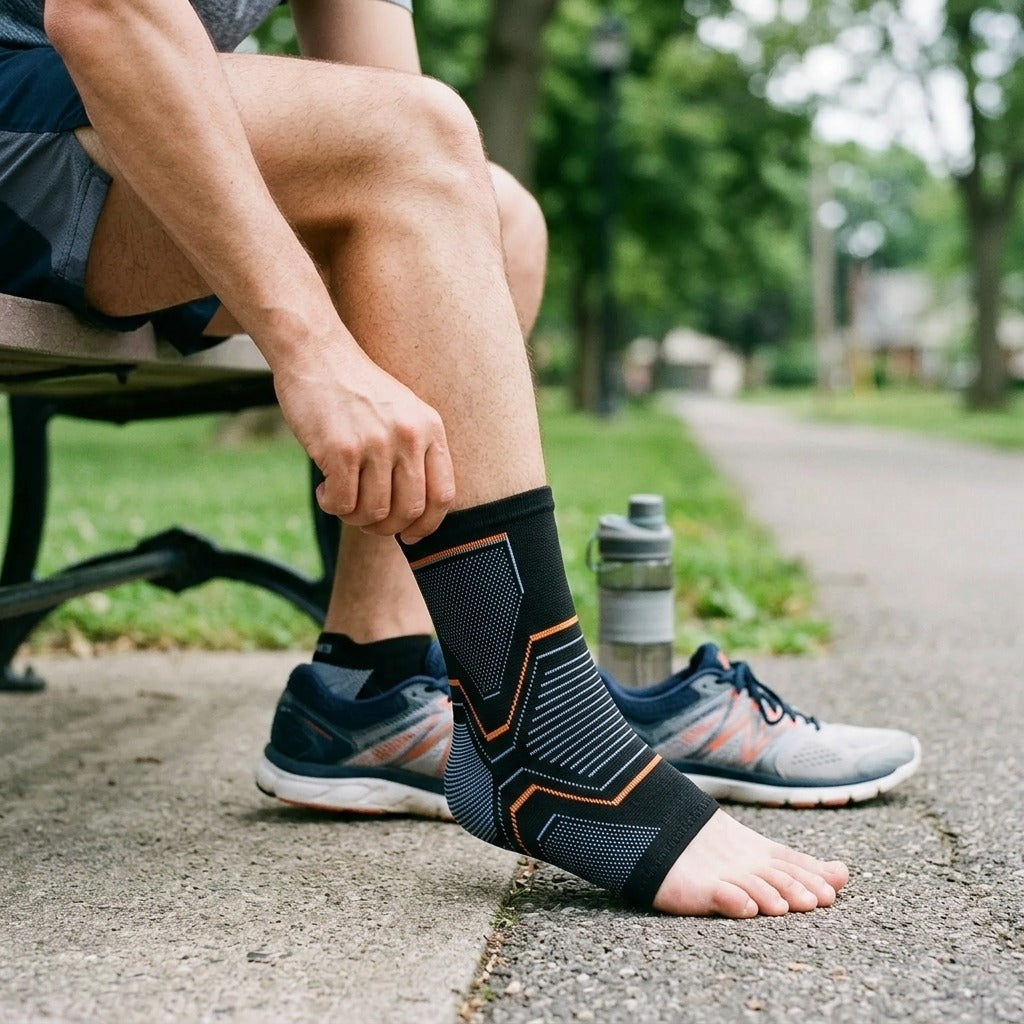 Medwell Elastic Knitted Ankle Support Brace for Sports - in use