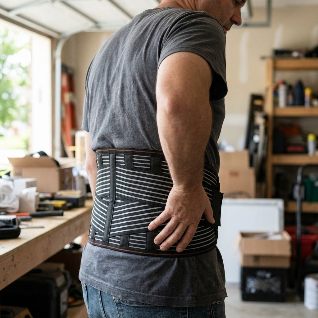 Lower Back Brace Lumbar Corset, Breathable High-Elastic Waist Belt - in use
