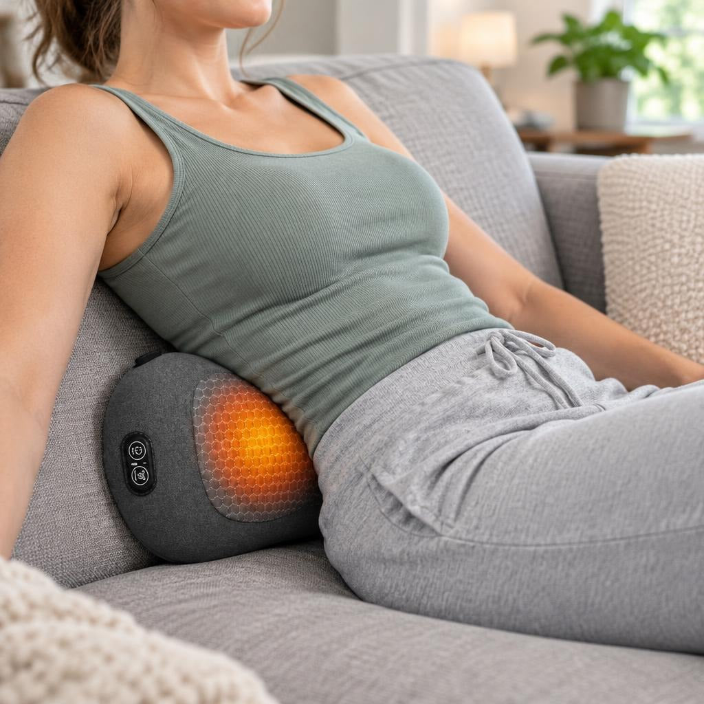 Lumbar Massager with Heat, Vibration and Traction - in use