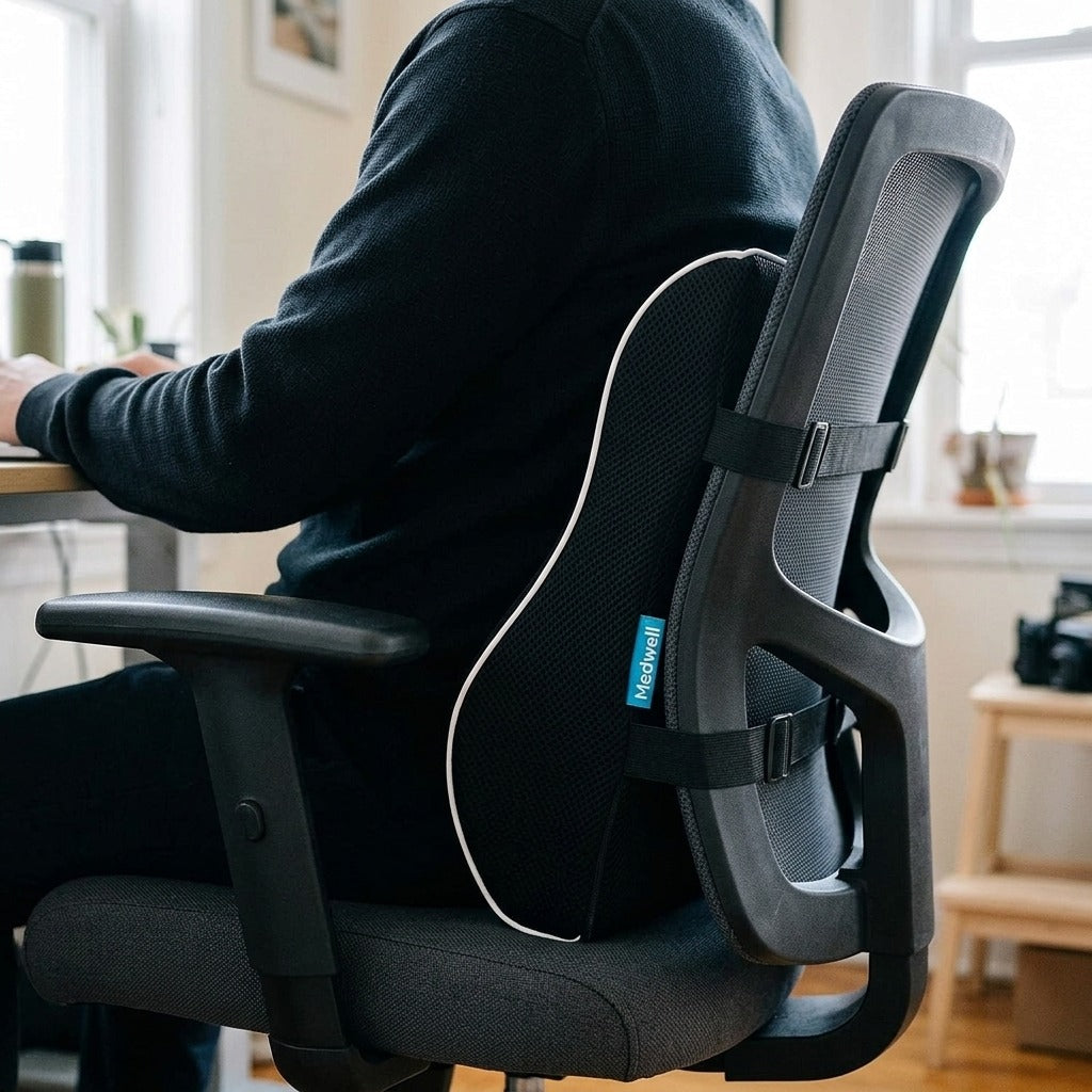 Lumbar Support Pillow with Adjustable Straps - in use