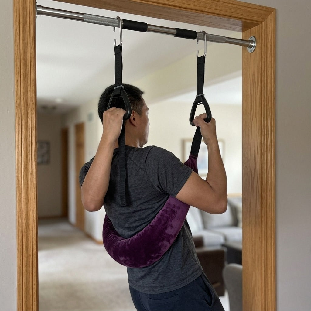 Lumbar Traction Belt for Home Hanging Training - in use