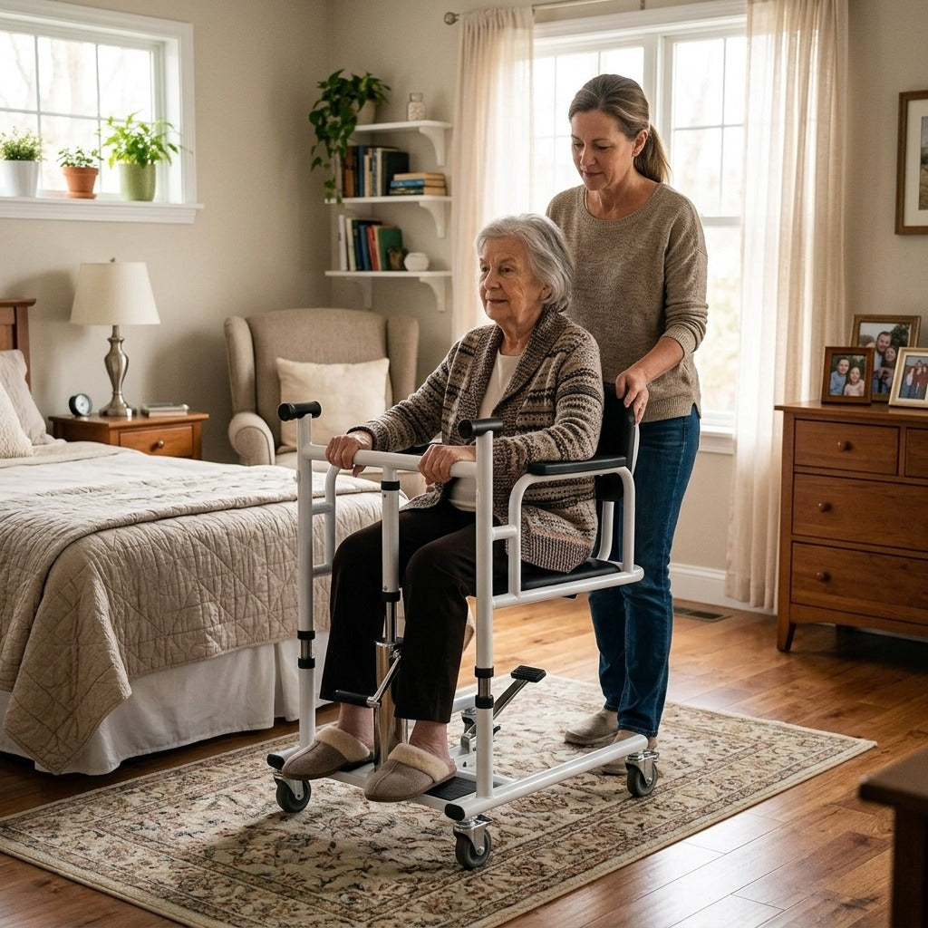 Manual Hydraulic Transfer Chair with Toilet - at home