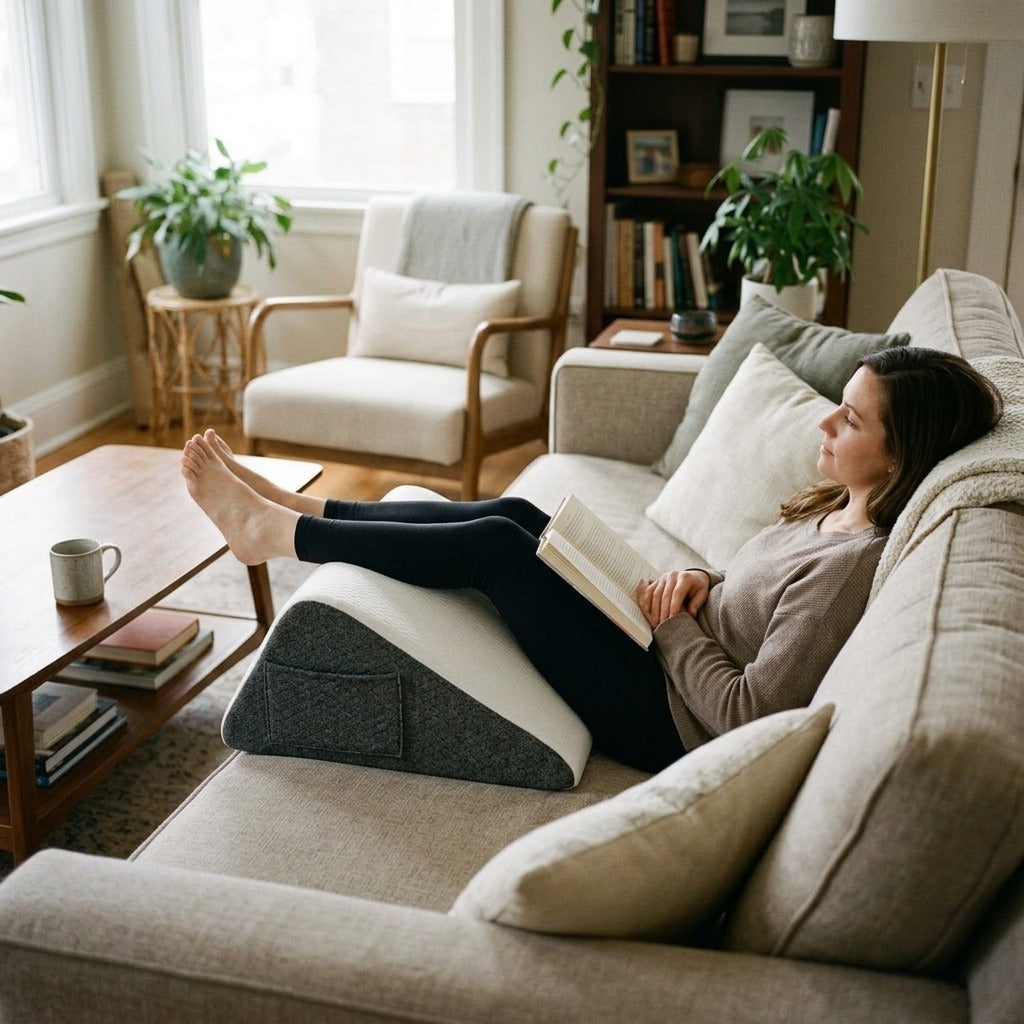Memory Foam Knee Wedge Pillow with Washable Cover - at home