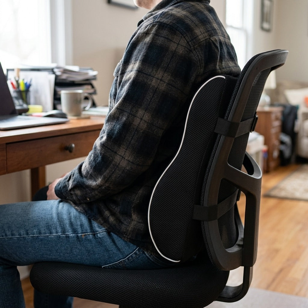 Memory Foam Lumbar Cushion for Car or Office Chair - in use