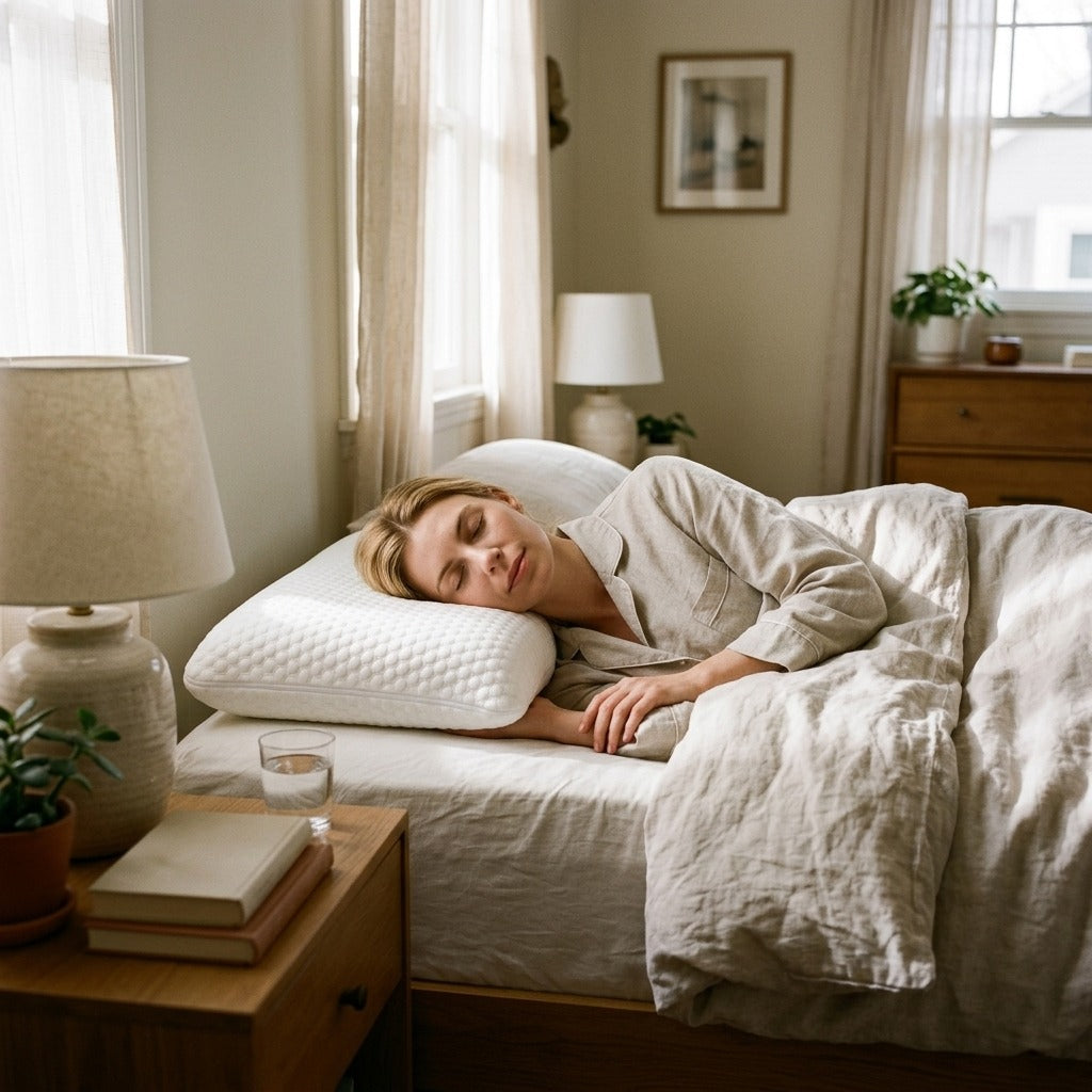 Memory Foam Neck Pillow with Cooling Washable Cover - at home