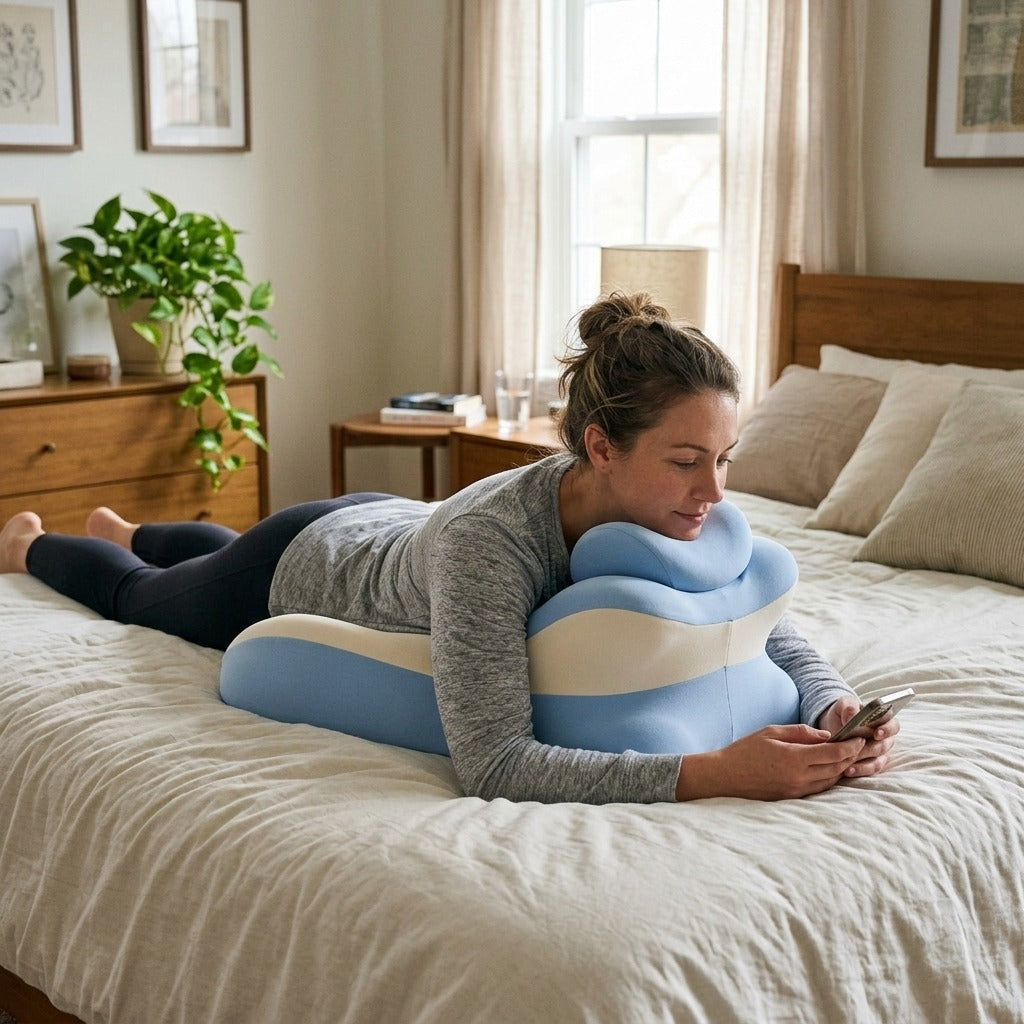 Memory Foam Prone Reading Pillow with Removable Headrest, Anti-Slip - at home